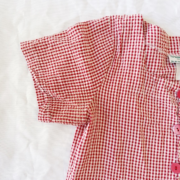 vintage red and white gingham seersucker button up midi dress - Picture 8 of 9